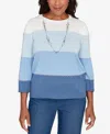 Alfred Dunner Women's Hilton Head Ombre Stripe Sweater With Necklace In Blue