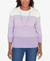 Alfred Dunner Petite Hilton Head Ombre Stripe Sweater With Necklace In Purple