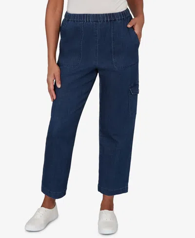 Alfred Dunner Women's Indigo Girls Pull-on Cargo Pocket Jeans In Blue