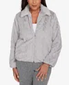 Alfred Dunner Women's Jet Setter Sculpted Faux Fur Zip Up Jacket In Gray