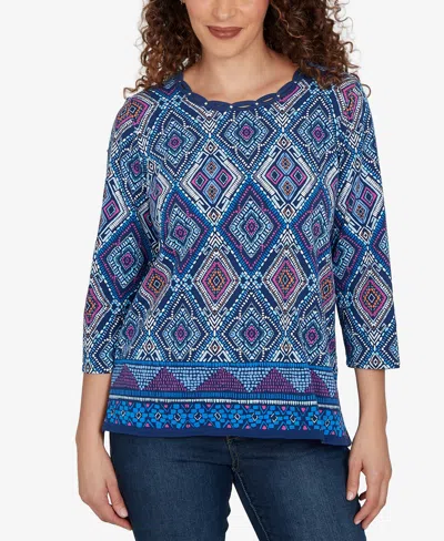 Alfred Dunner Plus Size Kaleidoscope Print Knit Top In Multi