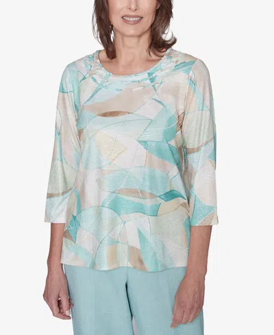 Alfred Dunner Women's Kensington Gardens Stained Glass Crew Neck Top In Neutral Multi
