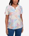 Alfred Dunner Women's Keyhole Geometric Patchwork Top In Blue