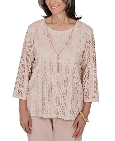 Alfred Dunner Women's Lace 3/4-sleeve Blouse In Pink