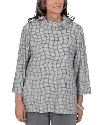 Alfred Dunner Women's Lake Champlain Cowl Neck 3/4-sleeve Textured Tunic In Gray