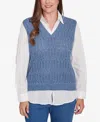 Alfred Dunner Petite Collared Vest Two In One Sweater In Blue