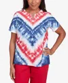 Alfred Dunner Petite Land Of The Free Tie Dye American Chevron Short Sleeve Top In Multi Red
