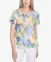 Alfred Dunner Plus Size Pleated Neck Lemons Short Sleeve Top In Yellow