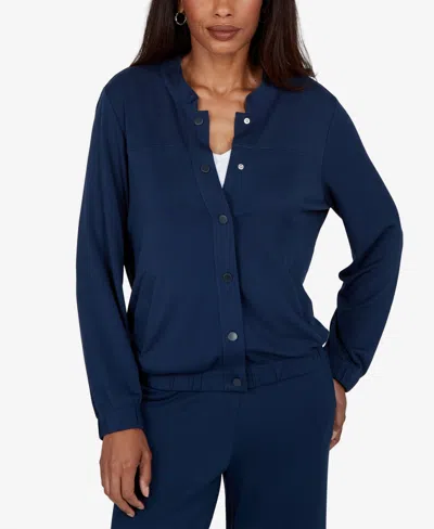 Alfred Dunner Women's Mandarin Collar Short Jacket In Ink
