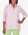 ALFRED DUNNER WOMEN'S MIAMI BEACH PINSTRIPE FLORAL EMBROIDERY BLOUSE TOP