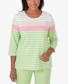 ALFRED DUNNER WOMEN'S MIAMI BEACH STRIPED TOP WITH BEADED FLORAL DETAILS
