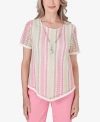 Alfred Dunner Plus Size Miami Beach Vertical Striped Top With Necklace In Multi