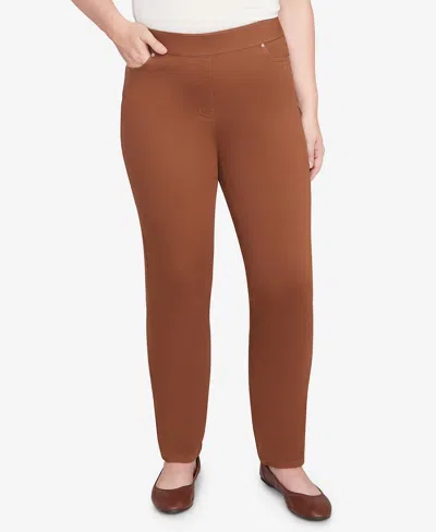 Alfred Dunner Women's Mount Laurel Allure Front Pocket Medium Length Pants In Brown