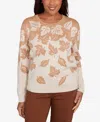 Alfred Dunner Plus Size Mount Laurel Falling Leaf Long Sleeve Sweater In Brown