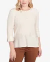 Alfred Dunner Petite Mount Laurel Heat Set Embellished Solid Top In Brown
