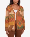 Alfred Dunner Plus Size Mount Laurel Patchwork Long Sleeve Cardigan Sweater In Multi