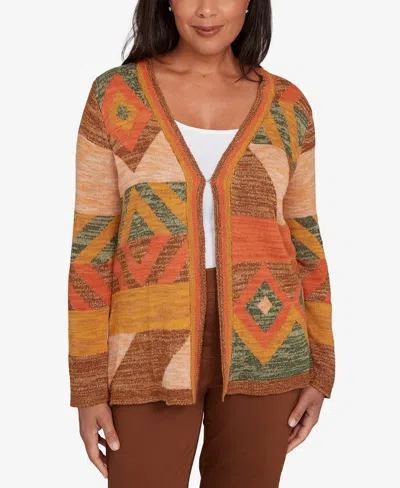 ALFRED DUNNER WOMEN'S MOUNT LAUREL PATCHWORK LONG SLEEVE CARDIGAN