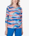 Alfred Dunner Petite Neptune Beach Crew Neck Beach Wave Top In Multi