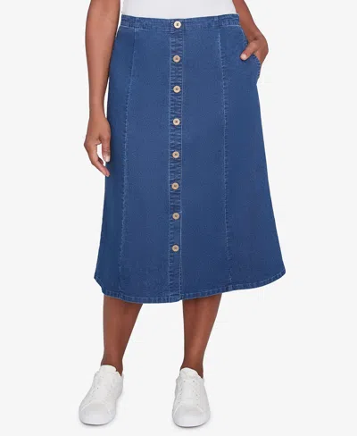Alfred Dunner Petite Paneled Full Length Denim Skirts In Dark Denim