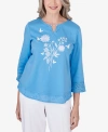 ALFRED DUNNER WOMEN'S PARADISE ISLAND FLORAL EMBROIDERY EYELET DETAILS TOP