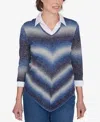 Alfred Dunner Classic Chevron Ombre Woven Sweater In Denim