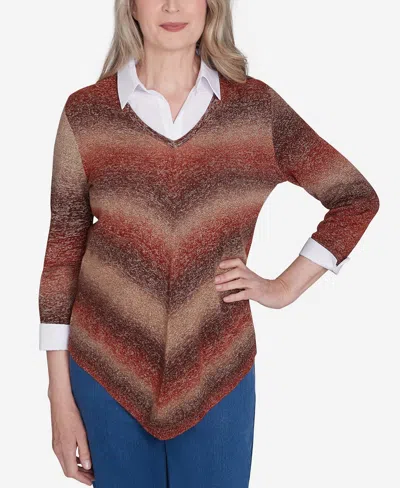 Alfred Dunner Classic Chevron Ombre Woven Sweater In Neutral