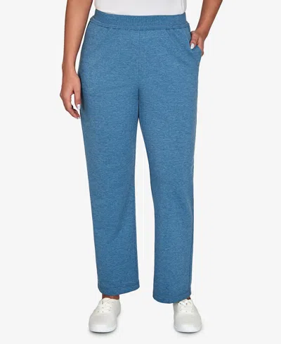 Alfred Dunner Women's Petite Pull-on Straight-leg Mid-rise Denim Pants In Denim Heather