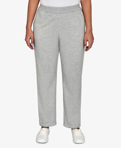 Alfred Dunner Women's Petite Pull-on Straight-leg Mid-rise Denim Pants In Heather Grey