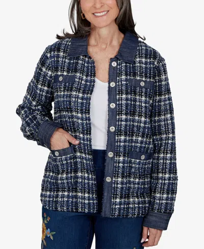 Alfred Dunner Women's Plaid Shirt Jacket In Navy