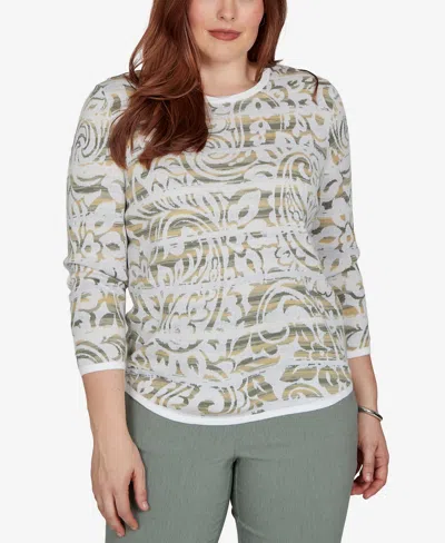 Alfred Dunner Women's Provence Paisley Stripe Spacedye Sweater In Green