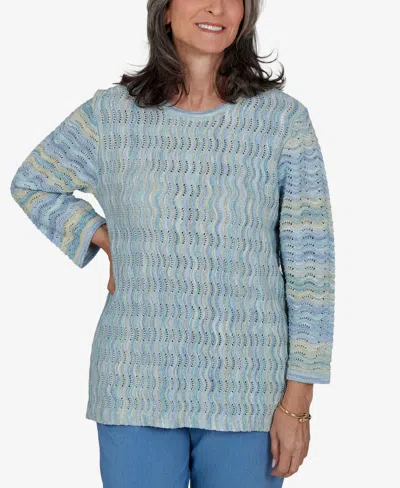 Alfred Dunner Women's Provence Scalloped Stripes Textured Sweater In Blue