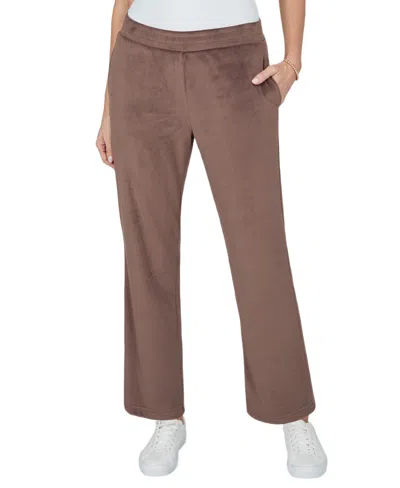 Alfred Dunner Women's Pull-on Straight-leg Velvet Pants In Brown
