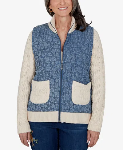 Alfred Dunner Women's Quilted Cable-knit Mock Neck Jacket In Blue