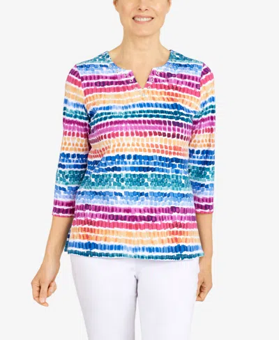 Alfred Dunner Women's Rainbow Dot Split Neck Top
