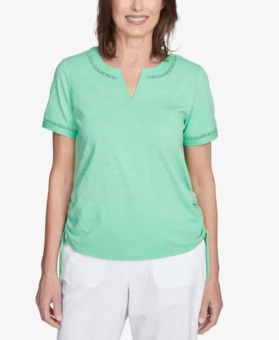 ALFRED DUNNER WOMEN'S RISE SHINE DOT LACE TRIMMED SHORT SLEEVE ROUND NECK T-SHIRT
