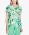 Alfred Dunner Petite Rise Shine Monotone Tropical Leaf Top In Multi