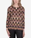 Alfred Dunner Plus Size Rue Rivoli Medallion Beaded Split Neck Sweater In Neutral Multi