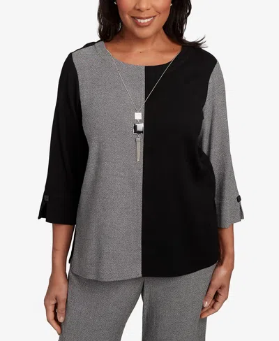 Alfred Dunner Women's Santa Barbara Center Sliced Top With Necklace