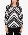 Alfred Dunner Petite Santa Barbara Chevron Crochet Bell Sleeve Crew Neck Top In Multi