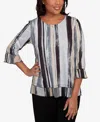 Alfred Dunner Petite Santa Barbara Etched Stripe Bell Sleeve Crew Neck Top In Multi