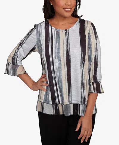 ALFRED DUNNER WOMEN'S SANTA BARBARA ETCHED STRIPE BELL SLEEVE TOP