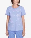Alfred Dunner Women's Santa Fe Butterfly Embroidered Crew Neck T-shirt In Blue