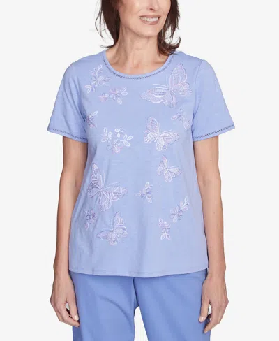 ALFRED DUNNER WOMEN'S SANTA FE BUTTERFLY EMBROIDERED CREW NECK T-SHIRT