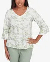 Alfred Dunner Petite Embroidered Floral Vines Cotton Top In Aloe