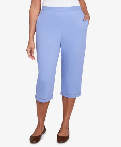 Alfred Dunner Women's Santa Fe Relaxed Crochet Hem Capri Pants In Blue