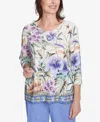 Alfred Dunner Plus Size Santa Fe Tropical Floral Border Top In Aloe Multi