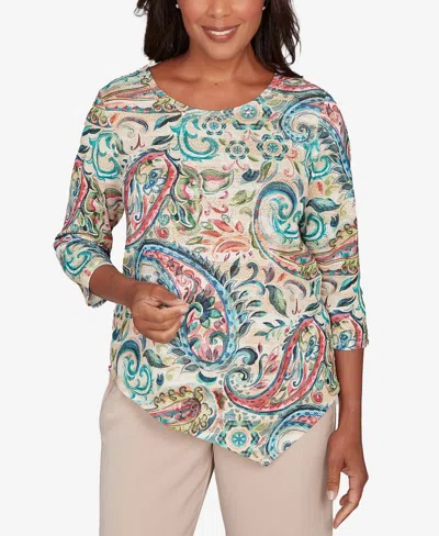 Alfred Dunner Women's Saratoga Springs Classic Paisley Print Pullover Knit Top In Multi