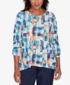 Alfred Dunner Women's Saratoga Springs Tile Print Colorblock Textured Top In Multi