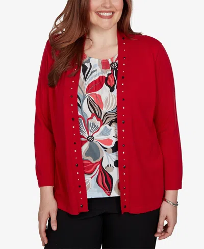 Alfred Dunner Women's Shawl Collar 3/4-sleeve Cardigan In Red