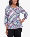 Alfred Dunner Petite Key Items Spiced Abstract Print Crew Neck Tee In Multi